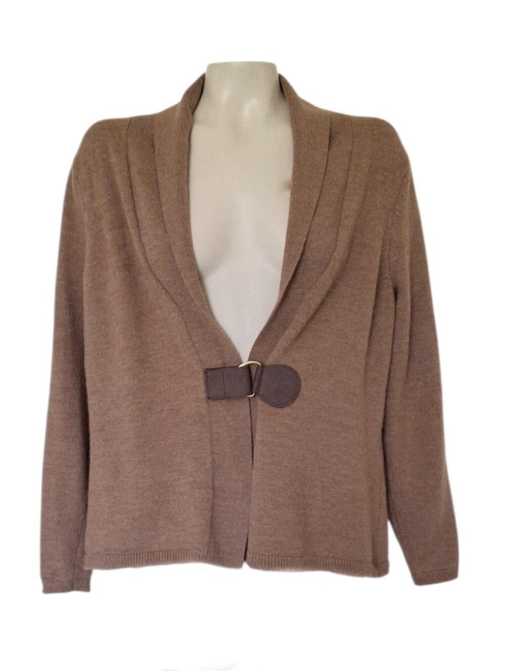 A. Giannetti 100% Merino Wool Cardigan 1X Brown Shawl Collar Buckle